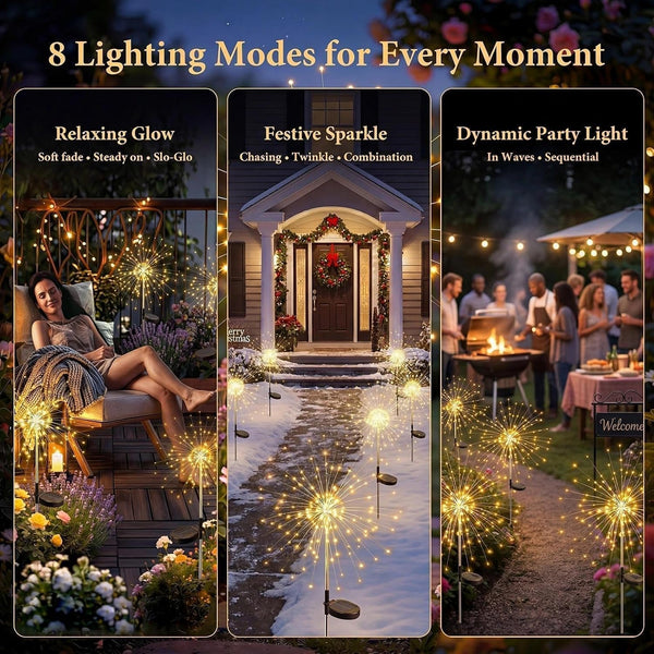 Solar Garden Lights Outdoor 4 Pack, 120LED Solar Starburst Twinkle Firework Lights with 8 Modes,Waterproof Decorative Fairy Light for Yard, Garden, Halloween & Christmas Landscape Decor3