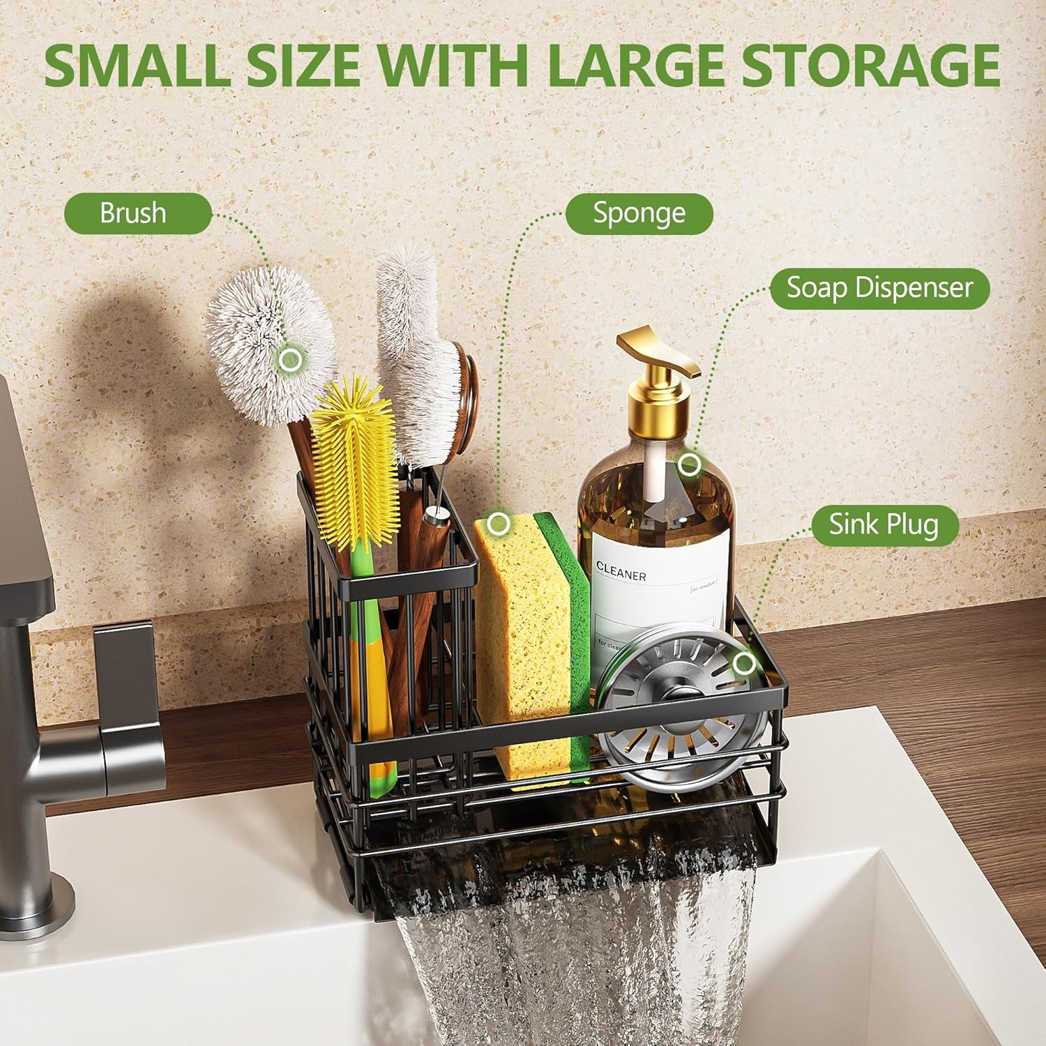 sink-caddy-sponge-holder-for-kitchen-with-brush-holder-and-stainless-steel-self-drain-tray-rustproof-kitchen-sink-organizer-for-sponge-soap-dispenser-storage-accessories