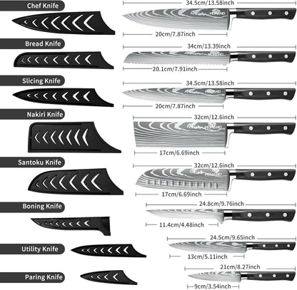 Chef Knife Set with Roll Bag, Professional Knife Set with Sharpener | High Carbon Stainless Steel 9PCS Kitchen Knife Set, Forged Triple Rivet Handle, Kitchen & Home Cooking, Dishwasher Safe Black2