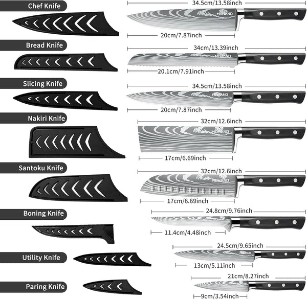 Chef Knife Set with Roll Bag, Professional Knife Set with Sharpener2