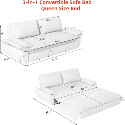 73.2" Queen Sleeper Sofa Bed, 3-In-1 Velvet Pull Out Couch2