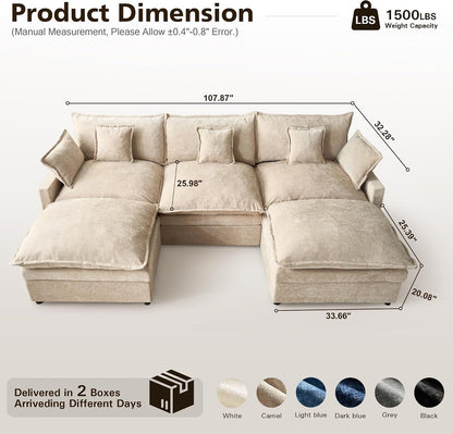 108" Modular Sectional Sofa, U Shaped Modern Comfy Cloud Couch with Movable Ottoman & Pillows, Deep Seat Couches for Living Room, Bedroom or Apartment,Camel2