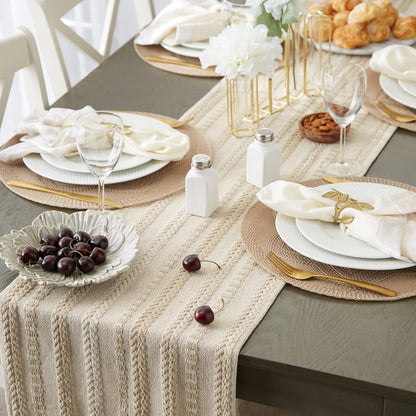 Farmhouse Braided Stripe Table Runner Collection, 15X72 (15X77, Fringe Included), Vintage Linen5