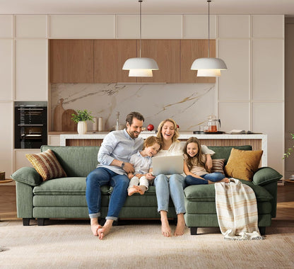 123'' Modular Sectional Sofa 3 Seat Couch Corduroy Cloud Couch with Deep Seat, Modern L-Shaped Cloud Couch with 1 Movable Ottoman for Living Room, Office, Bedroom, Green7