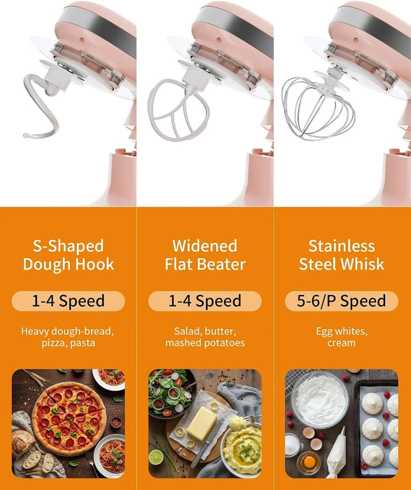 Stand Mixer 3.4QT Tilt-Head Pink Mixers 6+P Tilt-Head Speed | Portable Household Mixer for Daily Use with Egg Whisk,Dough Hook & Flat Beater,Perfect Dough Bread Mixer for Home Baking3