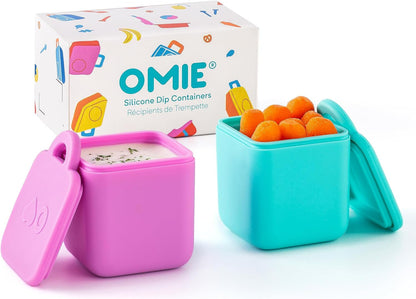 box (2 Pack) Leakproof Dips Containers to Go, Salad Dressing Container, Condiment Container with Lids - Food Safe Silicone - 4 Ounces (Pink/Teal)1