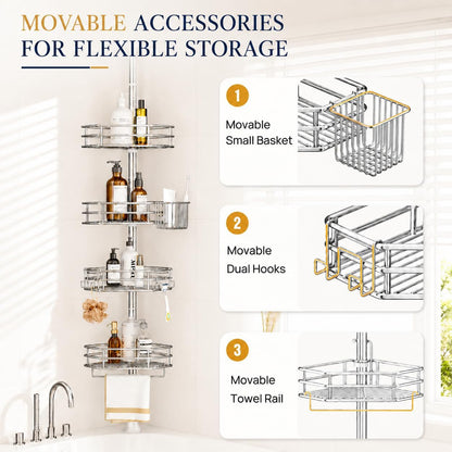 Rustproof Corner Shower Caddy Tension Pole for Bathroom Storage4