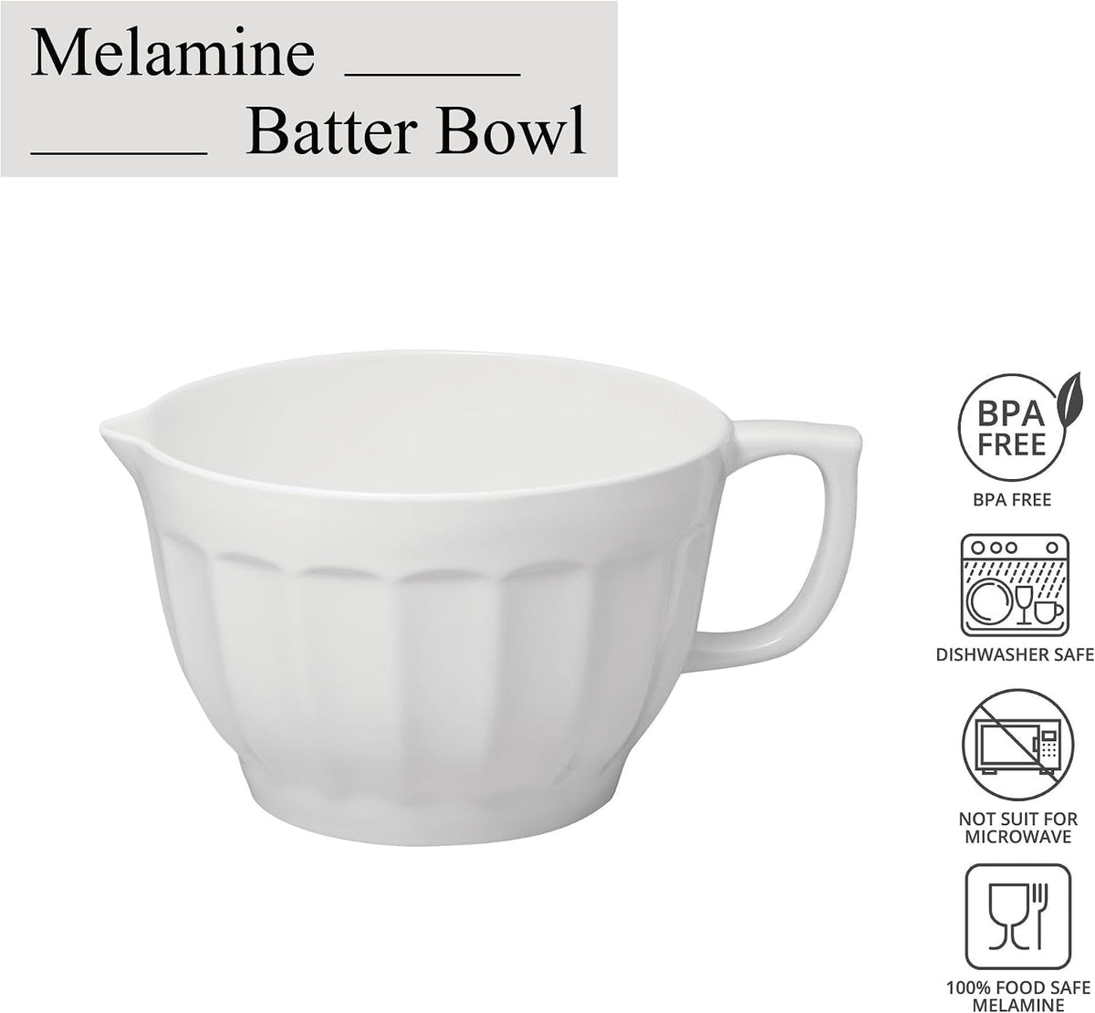 4-3-quart-latte-style-melamine-batter-bowl-with-pour-spout-and-handle-professional-mixing-bowl-with-non-slip-base-ideal-for-pancake-and-cake-batter-11-5-x-8-75-inch-white