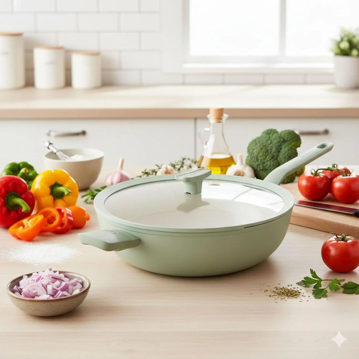 leo-balance-ceramic-nonstick-wok-pan-glass-lid-12-75-6-2qt-induction-compatible-flat-bottom-recycled-aluminum-stir-fry-pan-pfas-ptfe-free-stay-cool-helper-handle-sage-green