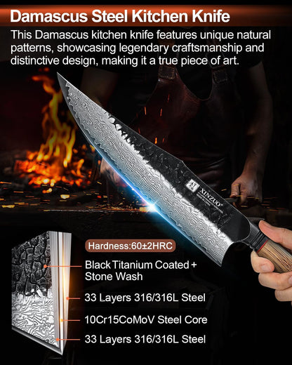 10 Inch Professional Chef Knife,67 Layers 10Cr15Comov High Carbon Damascus Steel Knife for Kitchen,Very Sharp，White Oak + Red G10 Gasket Handle3