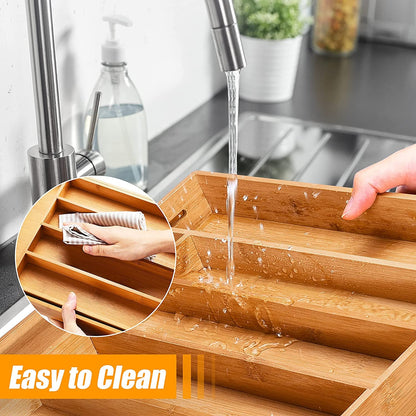 Silverware Organizer Kitchen Drawer Organizer Expandable Bamboo Utensil Holder Cutlery Tray for Kitchen Utensil and Flatware Bedroom Office6
