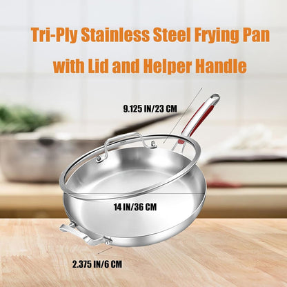 14 Inch Stainless Steel Frying Pan with Lid, Detachable Handle | Tri-Ply Stainless Steel Skillet, Fast & Even Heating, Stay-Cool Removable Silicone Handle, Induction Ready, Dishwasher Safe7
