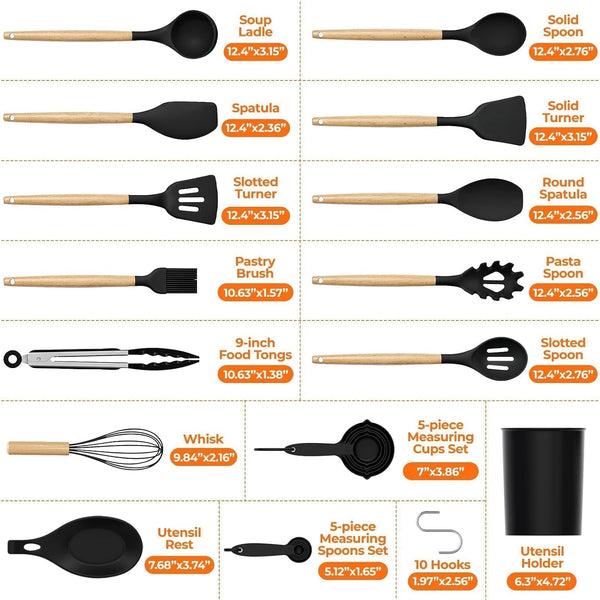 33Pcs Kitchen Utensils Set Silicone Cooking Utensils Set with Wooden Handle7