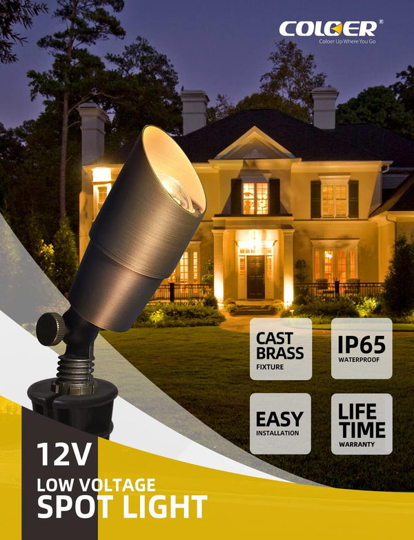 Solid Brass Landscape Spotlights 6 Pack with 5W MR16 (101B Bronze)2