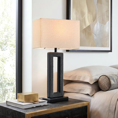 22" Matte Black Textured Ceramic Table Lamps Set of 2, Modern Bedside Lamps with Linen Shade, 5Ft Cord Inline Rotary Gear Switch E26 Nightstand Lamp for Bedroom Living Room Entryway Decor8