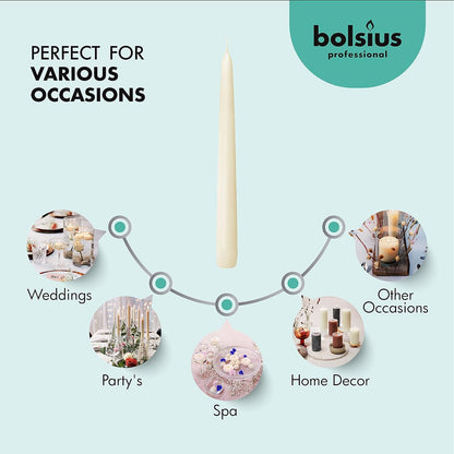 Long Household Ivory Taper Candles - 10-Inch Unscented Premium Quality Wax - 8 Hour Long Burning Dripless Candles Bulk Pack of 30 for Home Decor, Wedding, Parties and Special Occasions4