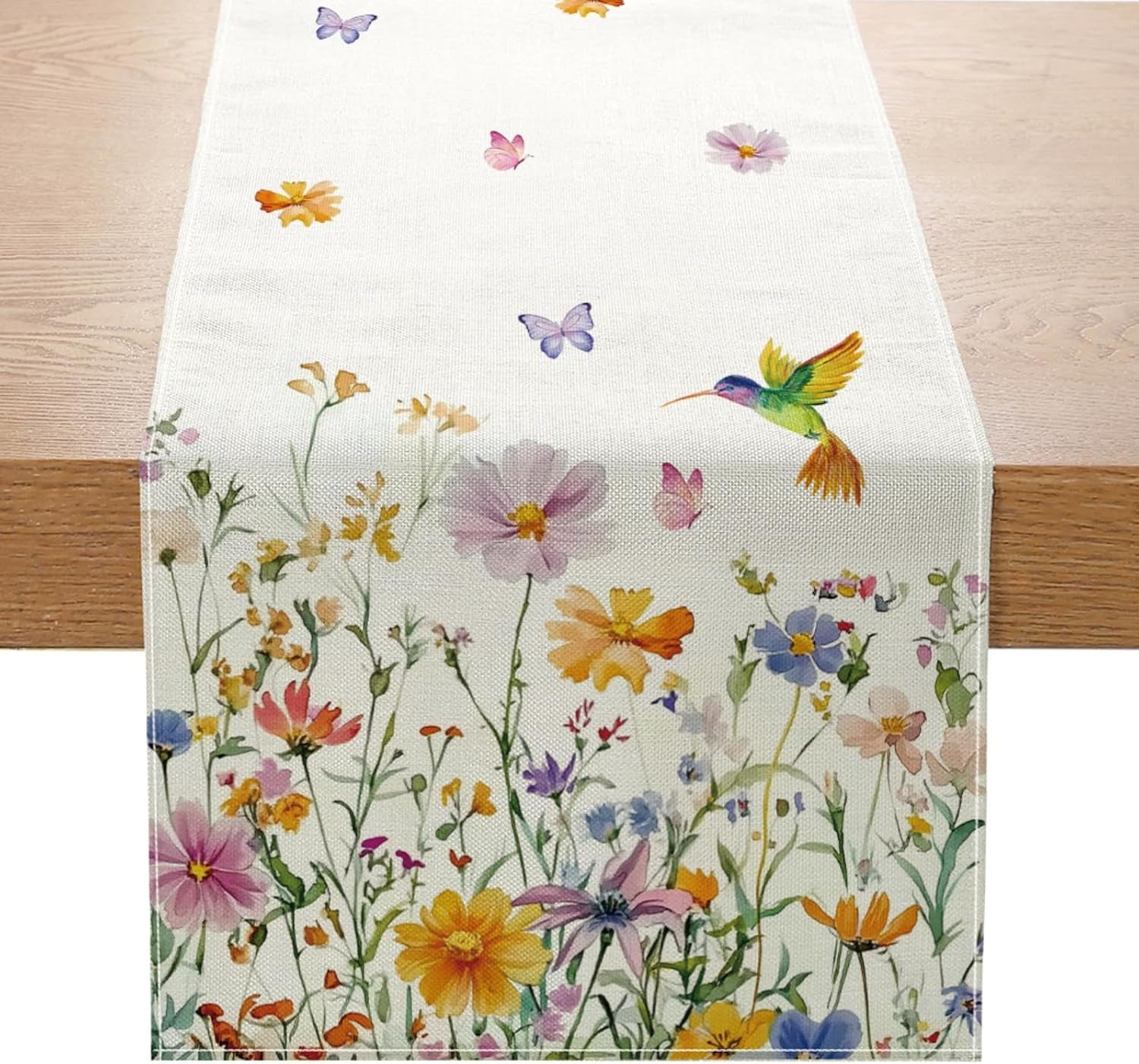 spring-wildflowers-hummingbird-table-runner-13x72-inch-yellow-floral-butterfly-kitchen-dining-table-decoration-for-indoor-outdoor-home-party-decor