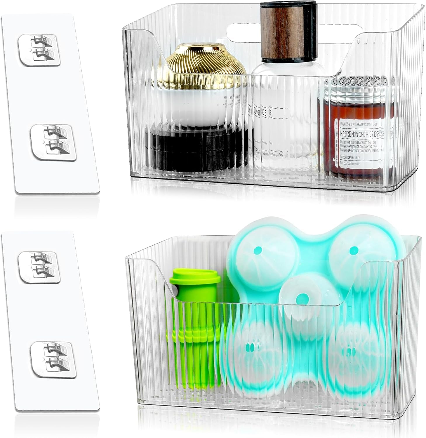 2-pack-cabinet-door-organizer-adhesive-wall-mounted-organizer-bins-clear-storage-caddy-stackable-basket-for-kitchen-cabinets-bathroom-pantry-office-and-tabletop-organization