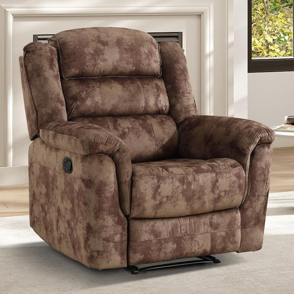 Manual Recliner Chair, Soft Fabric Recliner Sofa with Overstuffed Armrest and Backrest for Living Room, Bedroom, Brown7