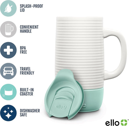 Jane 18Oz Ceramic Travel Mug with Handle, Splash-Resistant Slider Lid and Built-In Coaster, Perfect for Coffee and Tea, BPA Free, Dishwasher Safe, Holiday Gift Her Him, Yucca | Splash-Resistant Ceramic Coffee Tumbler with Handle and Silicone Base. Bpa-Free, Great for Hot Drinks, Tea, and Gifting.2