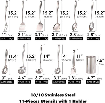 18/10 Stainless Steel Kitchen Utensils Set with Holder for Countertop2