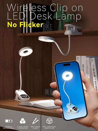Clip on Desk Lamp Wireless 6000Mah Rechargeable LED Reading Light 3 Colors7