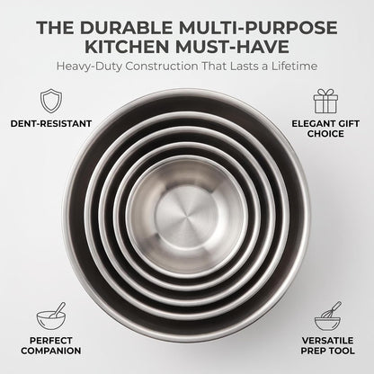 5 Pcs Stainless Steel Mixing Bowls,Dishwasher Safe,Food Grade 304,Silver,Salad Prep & Cooking7
