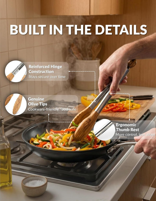 Olive Wood Tongs for Cooking, Serving, Grilling and Salad2