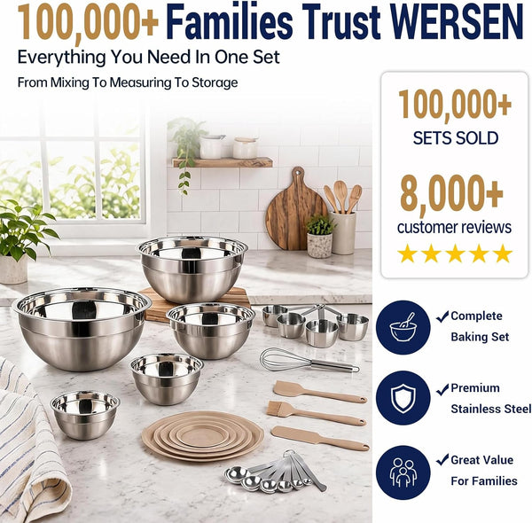 Mixing Bowls Set, 25PCS Khaki Mixing Bowls with Lids Set Stainless Steel Kitchen Large Nesting Metal Bowl 7QT to 1.5QT, Measuring Cups and Spoons for Prepping Cooking Serving2