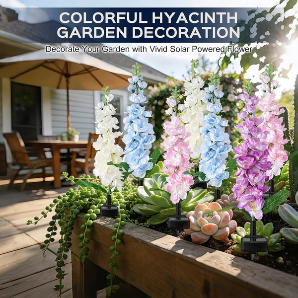 4 Pack Solar Garden Lights Outdoor, LED Colorful Waterproof Solar Powered Hyacinth Flowers Landscape Lights for Patio, outside Yard, Pathway Decorative, Décor, Gifts, Two Lighting Modes3