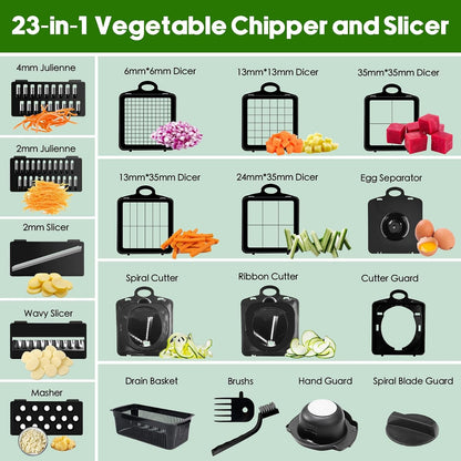 Vegetable Chopper, 10 Blades Slicer Onion Dicer, Multi 23-In-1 Veggie Mandoline Food Cutter for Tomato Fruit, Vegetable Cutter with Hand Protector, Egg Separator & Slicer, Container（Black）2