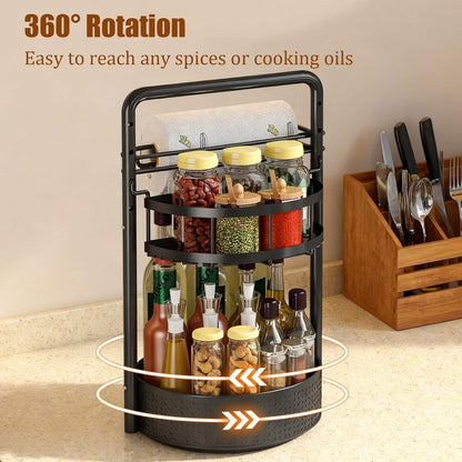 Rotating Spice Rack with Paper Towel Holder, Black2