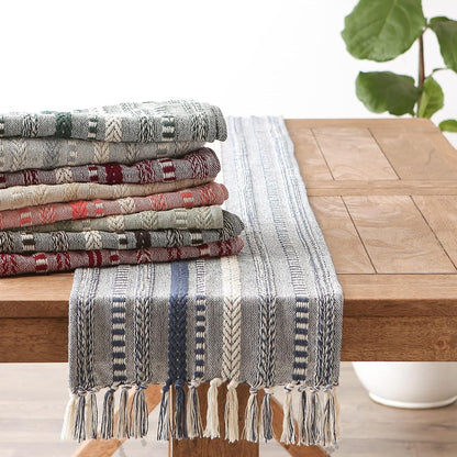 Farmhouse Braided Stripe Table Runner Collection, 15X72 (15X77, Fringe Included), Vintage Linen8