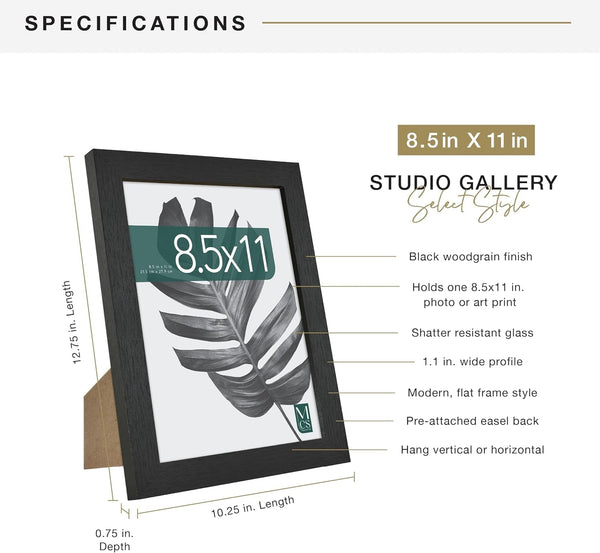 Studio Gallery Picture Frame Black Woodgrain Engineered Wood, 8.5X114