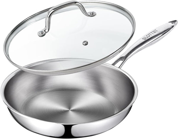 11.5 Inch Tri-Ply Stainless Steel Frying Pan with Lid,Whole-Clad No Coatings Skillet with Stay-Cool Handle for Cooking,Dishwasher and Oven Safe,Induction Pans1