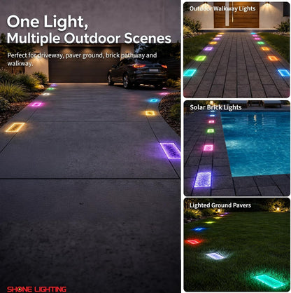 4X8 Solar Ground Lights, 12-Color Paver Light, RGB-W, 6Pack7