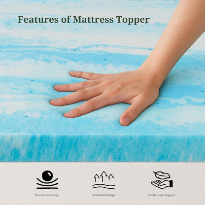 3 Inch Full Mattress Topper, Ventilated Gel Memory Foam Mattress Bed Pad | Pressure Relief | Body Support Mattress Bed Topper | Certipur-Us Certified | Blue2