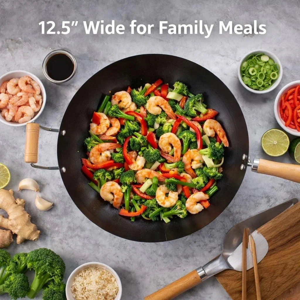 13-5-carbon-steel-wok-with-wooden-handle-non-stick-stir-fry-pan-for-authentic-asian-cooking-black