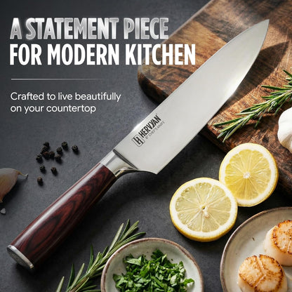 8 Inch Professional Chef Knife - Ultra Sharp German-Inspired Precision Blade High-Carbon Stainless Steel, Ergonomic Pakkawood Handle, Blade Guard and Gift Box for Home Cooks and Restaurants7