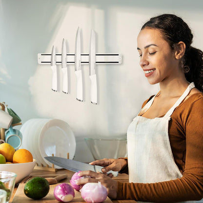 White Knife Set with Magnetic Strip for Wall,6-Piece | Ultra Sharp Magnetic Knives Set for Kitchen, Dishwasher Safe Small Knife Set for Meat Vegetable Cutting7