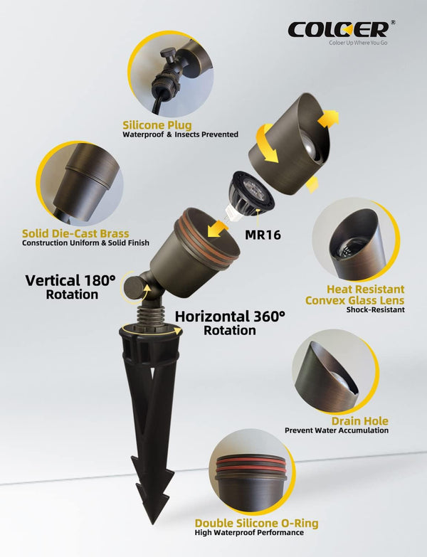 Solid Brass Landscape Spotlights 6 Pack with 5W MR16 (101B Bronze)3