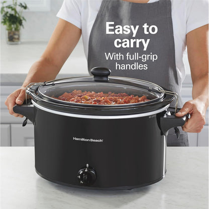 Stay or Go Extra Large 10 Quart Portable Slow Cooker | 3 Heat Settings | Lid Lock for Mess-Free Travel | Dishwasher-Safe Stoneware Crock & Glass Lid | Black | 33195G6