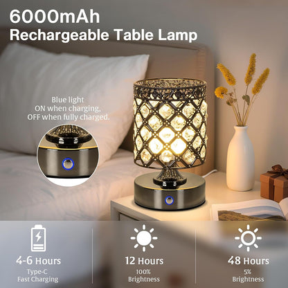 Black Crystal Rechargeable Cordless Table Lamp, Touch Small Desk Lamp2