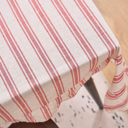 Farmhouse Red Stripe Ruffle Table Cloth, Boho Cotton Linen Tablecloth, Washable Table Cover for Square Table Baby Shower Kitchen Party Wedding Decor (Red A,55"X55")7