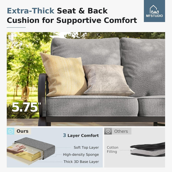 5 Piece Metal Patio Furniture Set with Gray Cushions5
