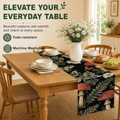 Red Mushroom Table Runner,13 X 70 Inch Butterfly Plant Herb Linen Kitchen Dining Table Runner for Coffee Table Dresser Wedding Home Party Decor5