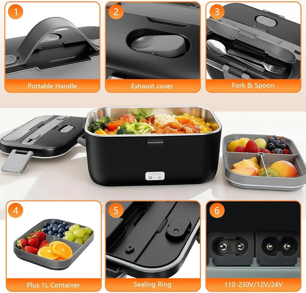 Electric Lunch Box for Adults, 2.8L Double Layer Heated Lunchbox5