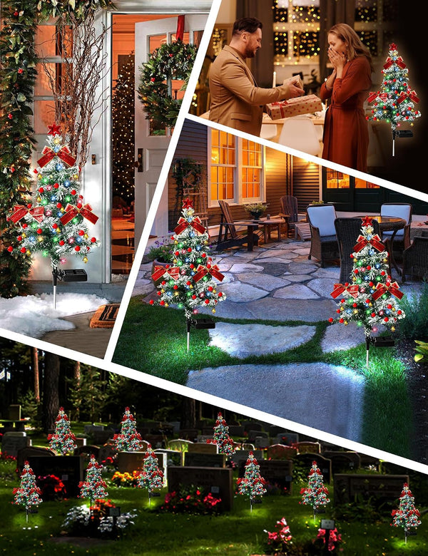 Solar Christmas Trees Lights Outdoor Decoration Waterproof, 40LED Small Solar Power Xmas Tree Pathway Lights, Solar Garden Decorative Stake Lights Yard Decor with Snow 2 Modes for Path Lawn Patio,2Pcs5