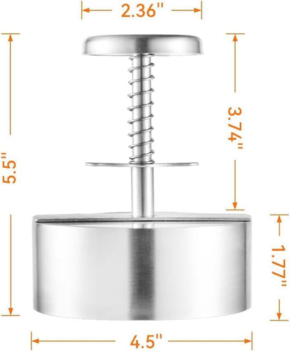 Burger Press, 4.5" 304 Stainless Steel Hamburger Press Patty Make | Spring Back Design, Thickness Guide 100G-400G, Easy Release, No Coating, No Rust, Dishwasher Safe, for Ground Beef Patties3