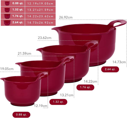 4 Pack Nesting Mixing Bowl Set with Pour Spout and Handle, Non-Slip Bottom, BPA Free Microwave & Dishwasher Safe(Deep Carmine)3